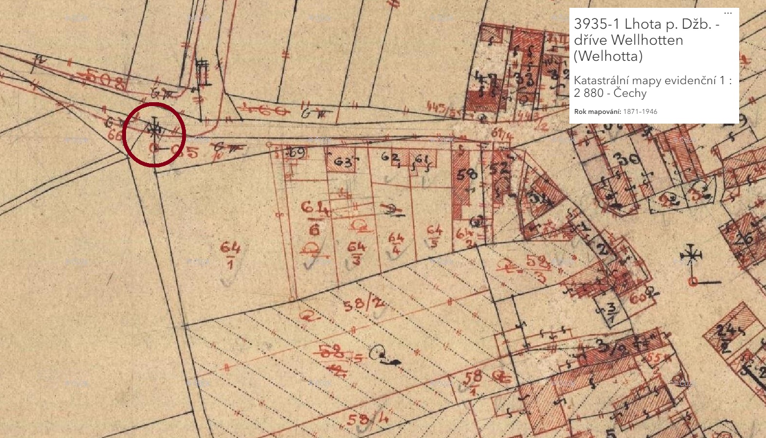 Lhota pod Džbánem Katastrální mapa evidenční